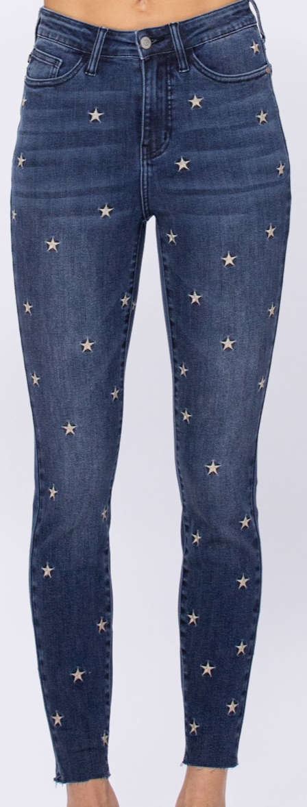 Star Embroidered Skinny Jeans